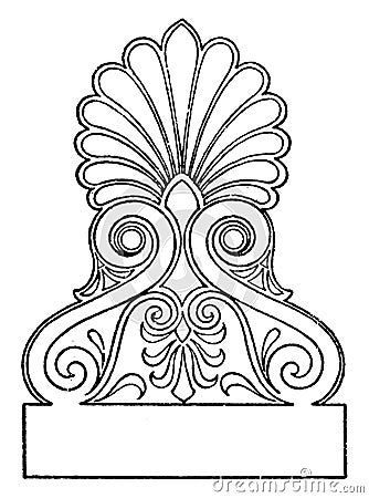 Greek Akroter is an ornamental finish to the apex of a gable, vintage engraving Vector Illustration