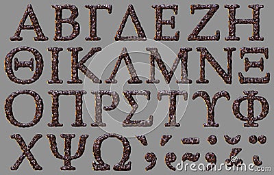 Greek alphabet rock iron letter set Stock Photo