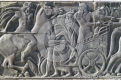 Greek ancient alike plaque at Great Alexander monument, Greece Editorial Stock Photo