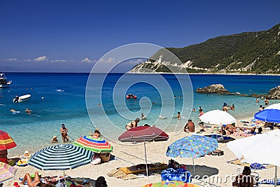 Greek blue beach, Lefkada, Greece Editorial Stock Photo