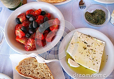 Greek breakfast in Santorini Stock Photo