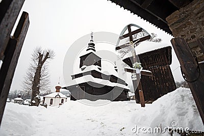 The Greek Catholic wooden church in Rusky Potok, Slovakia Stock Photo