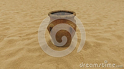 Greek ceramic amphora on sand, close up Stock Photo