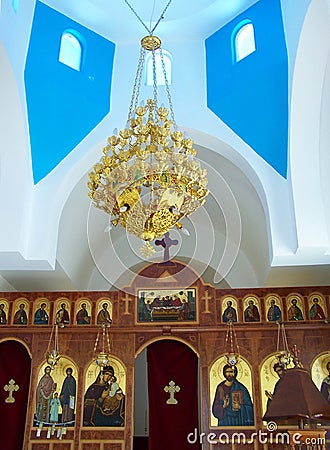 Greek Church Interior Stock Photo