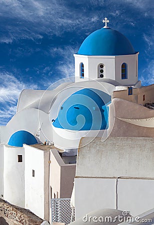 Greek church in Oia town, Santorini, Cyclades, Greece Editorial Stock Photo