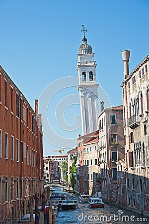 Greek church tower leaning in Venice Editorial Stock Photo
