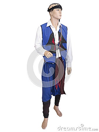 Greek cretan national man clothes costume on mannequin isolated Stock Photo