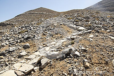 Greek Crete mountain range with highest mountain Ida Psiloritis, very dry hard terrain with sharp rocks and stones, natura park Stock Photo