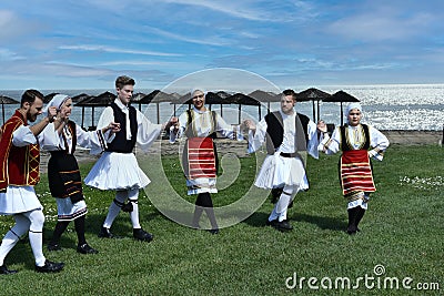 Greek dancers in folklore costumes Editorial Stock Photo