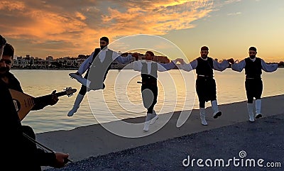 Greek dancers perform a traditional dance, Rethymno, Crete, Greece Editorial Stock Photo