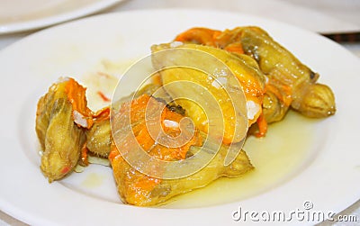 Greek dish: stuffed pumpkin flower Stock Photo