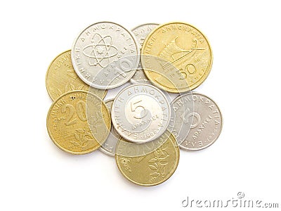 Greek drachma coins Stock Photo