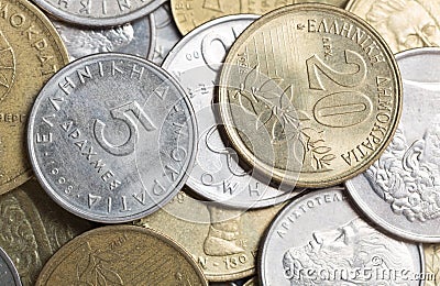 Greek drachma coins Stock Photo