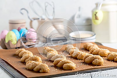 Greek Easter cookies koulourakia before baking Stock Photo
