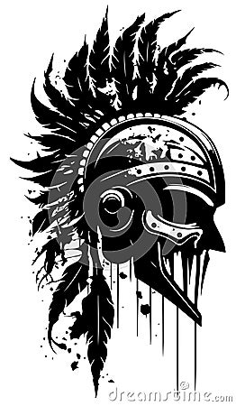 Spartan warrior helmet tribal illustration, isolated on white Cartoon Illustration