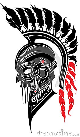 Spartan warrior helmet tribal illustration, isolated on white Cartoon Illustration