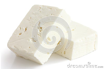 Greek feta cheese block isolated on white. Stock Photo