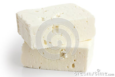 Greek feta cheese block isolated on white. Stock Photo