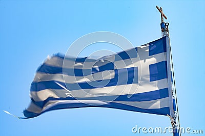 Greek flag blowing in the wind Stock Photo