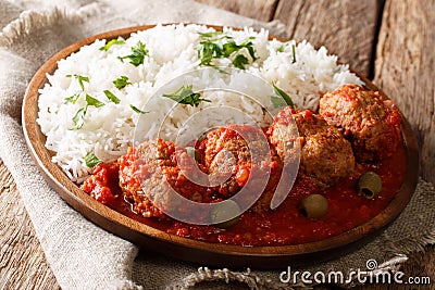 Greek food: Soutzoukakia baked meat balls in spicy tomato sauce Stock Photo