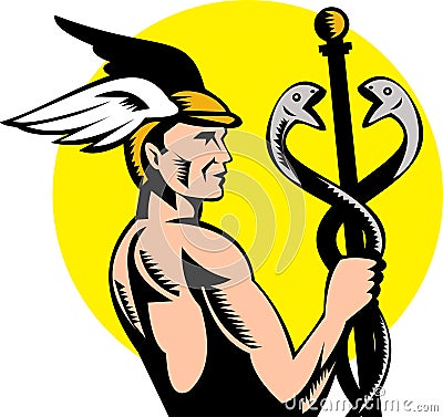 Greek God Hermes caduceus Stock Photo