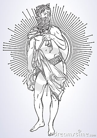 Greek God, the mythological hero of ancient Greece. Hand-drawn beautiful vector artwork isolated. Classicism. Myths and legends. Vector Illustration