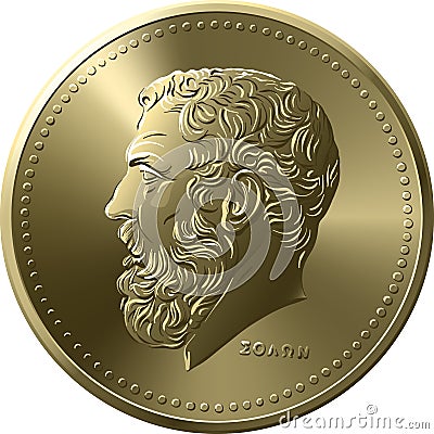 Greek gold coin 50 drachmas Solon Stock Photo