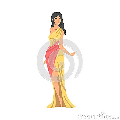 Greek or Hellene Woman Character in Ethnic Chiton Clothing Vector Illustration Vector Illustration