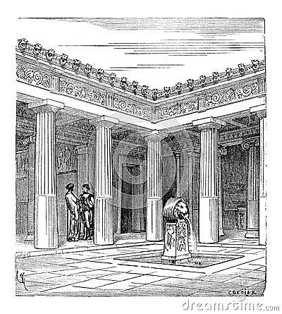 Greek Impluvium, vintage engraving Vector Illustration