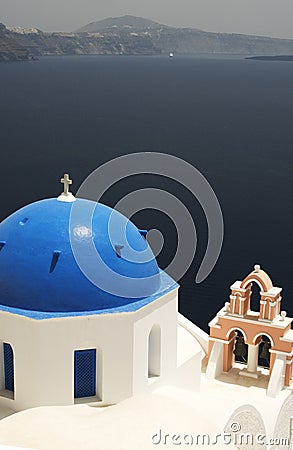 Greek island church over sea Stock Photo