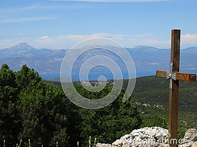 The Greek Island of Evia from mount Prnitha, Greece Stock Photo