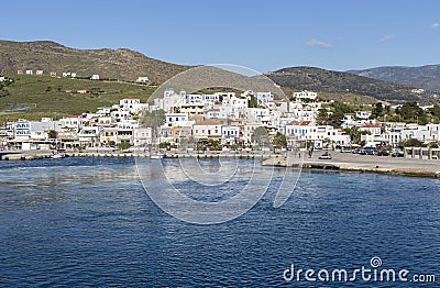 Greek Islands. View of the port of Gavrio Andros Island, Cyclades, Greece Editorial Stock Photo