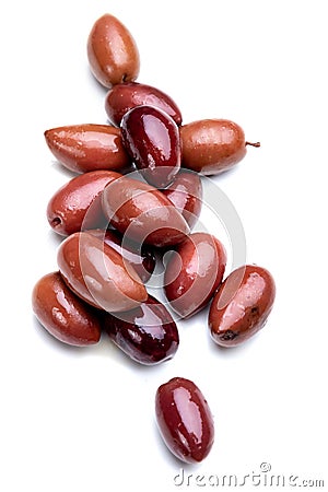 Greek kalamata olives isolated on white Stock Photo