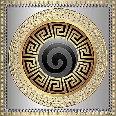 Greek key meanders round 3d mandala pattern. Ornamental grecian style greece square frame background. Modern geometric abstract Vector Illustration