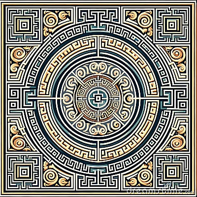 Greek Key Pattern A repeating pattern of interlocking lines ofte Cartoon Illustration