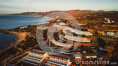 Greek Kiotari Mitsis hotel aerial view HDR with with bay peninsula view. Stock Photo