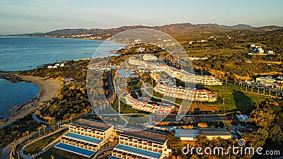 Greek Kiotari Mitsis hotel aerial view HDR with with bay peninsula view. Stock Photo