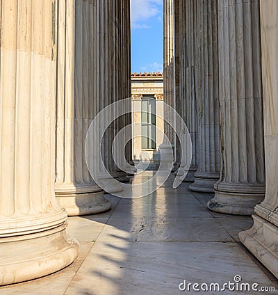 Greek marble pillars rows Stock Photo