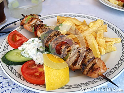 Greek meal pork souvlaki Stock Photo