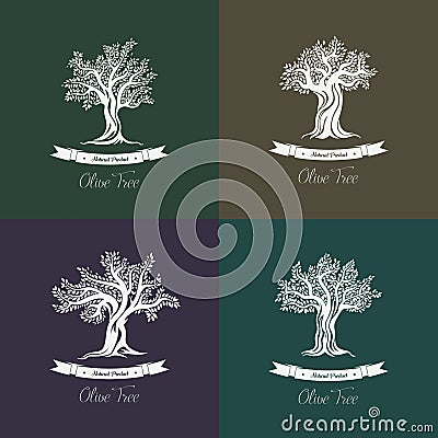 Greek mediterranean olive oil trees set of icons Vector Illustration