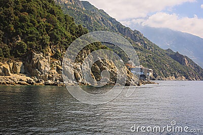 Greek monastery on the Mediterranean coast Stock Photo