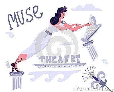 Greek mythology muse of tragedy and drama, theater and music Vector Illustration