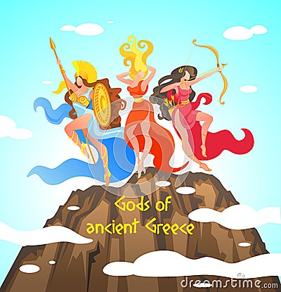 Greek Mythology is Written Gods of Ancient Greece. Vector Illustration