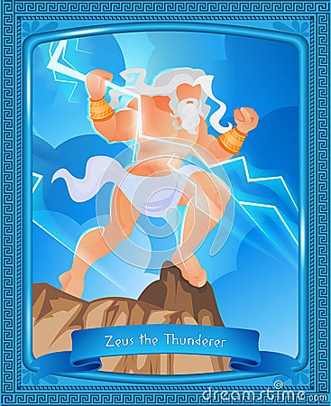 Greek Mythology is Written Zeus the Thunderer. Vector Illustration