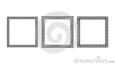 Greek ornament square frames set. Meander rectangle patterns collection. Ancient Greek fret borders. Different geometric Vector Illustration