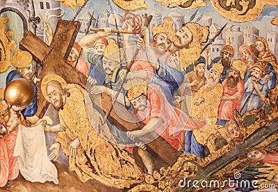 Fresco in Church of the Holy Sepulchre, Jerusalem - Jesus on the Via Dolorosa Editorial Stock Photo