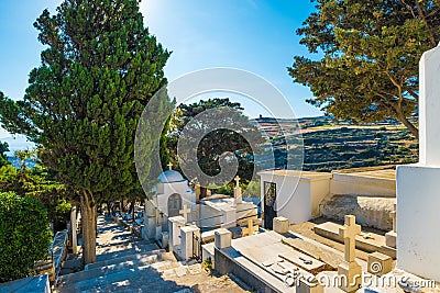 Greek orthodox cemetery in Lefkes village Stock Photo