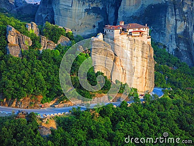 Overhead view of monastery in Meteora, Greece Stock Photo