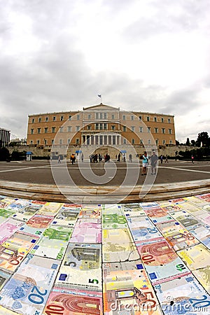 GREEK PARLIAMENT IN CRISIS AND EURO CRACK FAILS Editorial Stock Photo