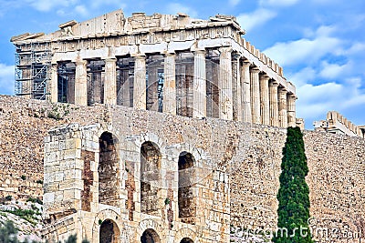 Greek Parthenon on Acropolis hill in Athens Stock Photo